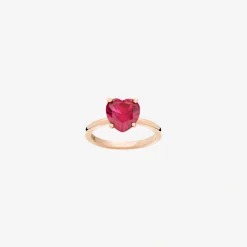 Anello cuore in oro rosa 9K con rubino sintetico