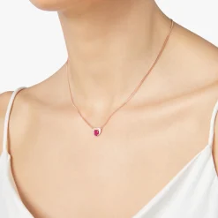 DCC3000 HEART DSR9R 100 Dodo heart necklace rose gold synthetic ruby white diamonds