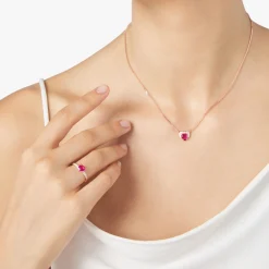 DCC3000 HEART DSR9R 110 Dodo heart necklace rose gold synthetic ruby white diamonds