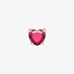 Orecchino cuore in oro rosa con rubino sintetico Mezzo paio.