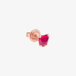 Alternative view of Orecchino cuore in oro rosa con rubino sintetico Mezzo paio.