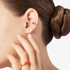 DHC3007 RONDE RORAG 110 Dodo rondelle earcuff rose gold plated silver red enamel
