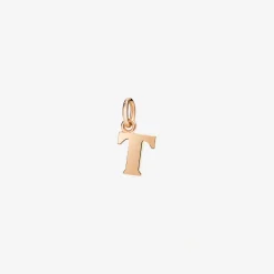 Ciondolo lettera "T" in oro rosa. Modello grande.