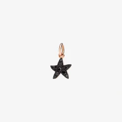Ciondolo stellina in oro rosa con diamanti neri.